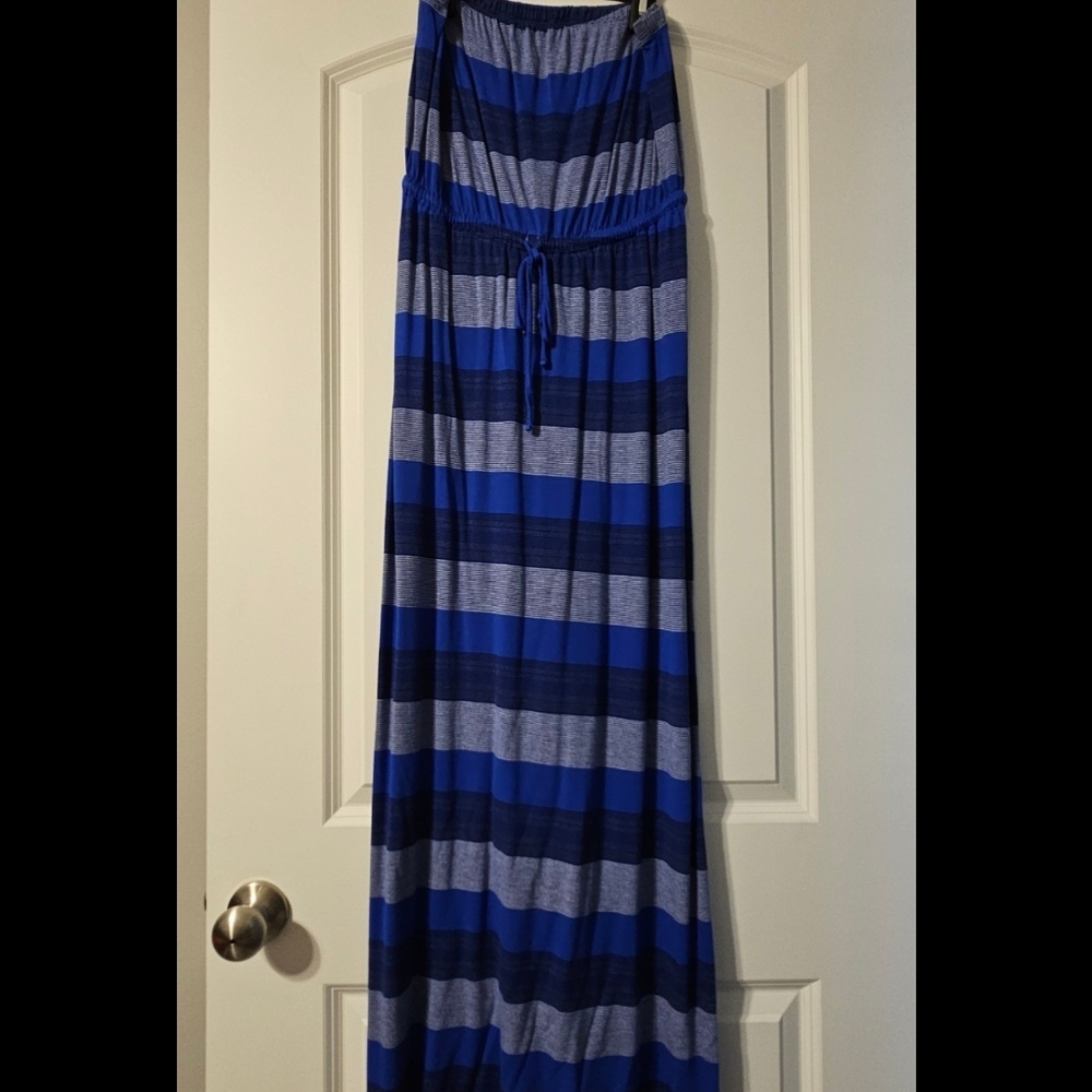 Old Navy Blue and Gray Strapless Maxi Dress with Smocked A-Line Style